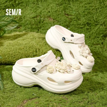 SEMIR【花团槿簇】增高7厘米女鞋洞洞鞋2026夏季新款火厚底外穿沙滩