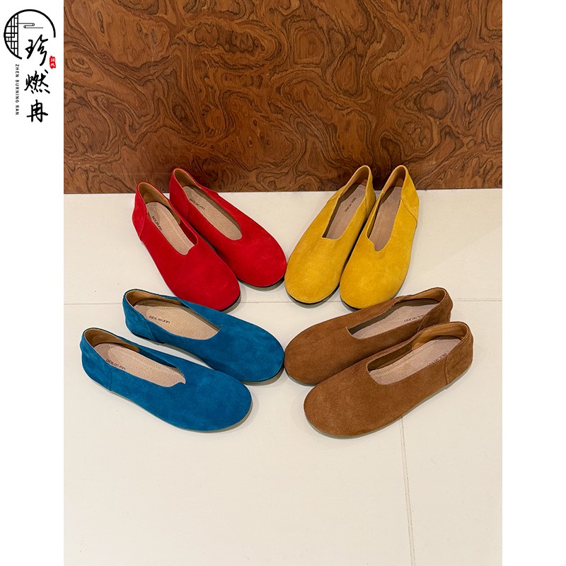 【珍珍原创】新中式国风多色复古绒面浅口鞋子P-96515主图