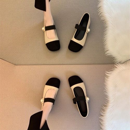 真皮法式玛丽珍平底单鞋女春季新款珍珠小香风气质温柔法式豆豆鞋主图