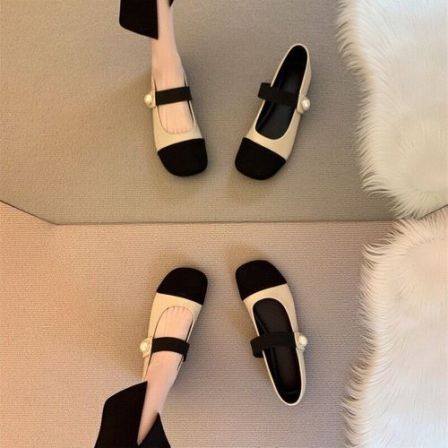 真皮法式玛丽珍平底单鞋女春季新款珍珠小香风气质温柔法式豆豆鞋