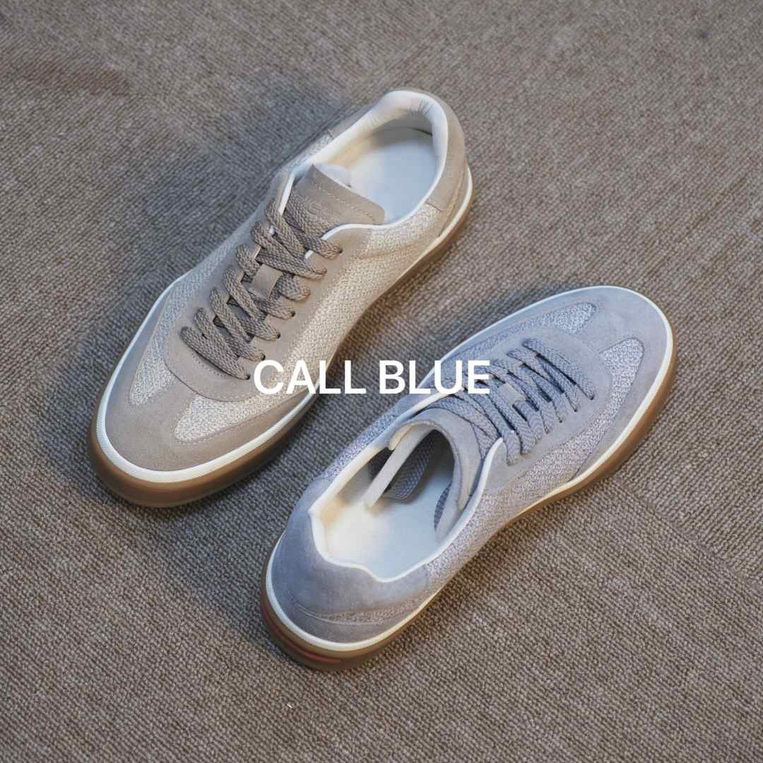 CALLBLUE『莲花麻面』Tennis牛绒老钱风奢感透气反绒真牛皮德训板鞋主图