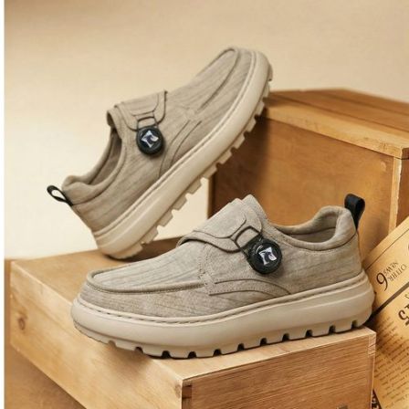 西部公羊春夏新款防泼水一脚蹬布鞋厚底透气休闲男鞋户外懒人鞋