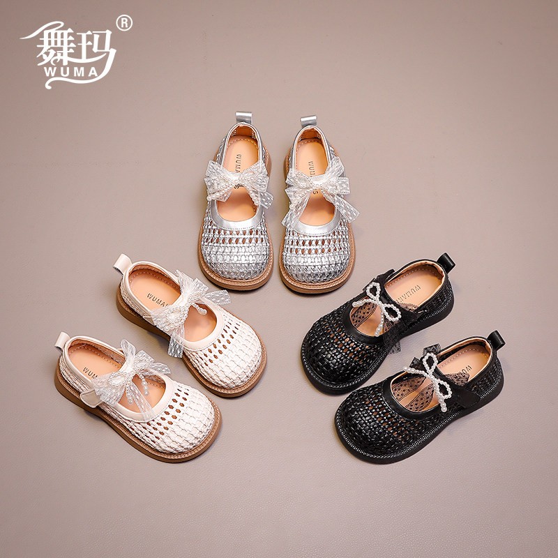 舞玛女童鞋儿童鞋2026夏季新款软底网面蝴蝶结镂空凉鞋626067主图