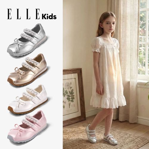 ELLEkids童鞋 女童蝴蝶结玛丽珍鞋春季新款珍珠休闲儿童运动鞋主图