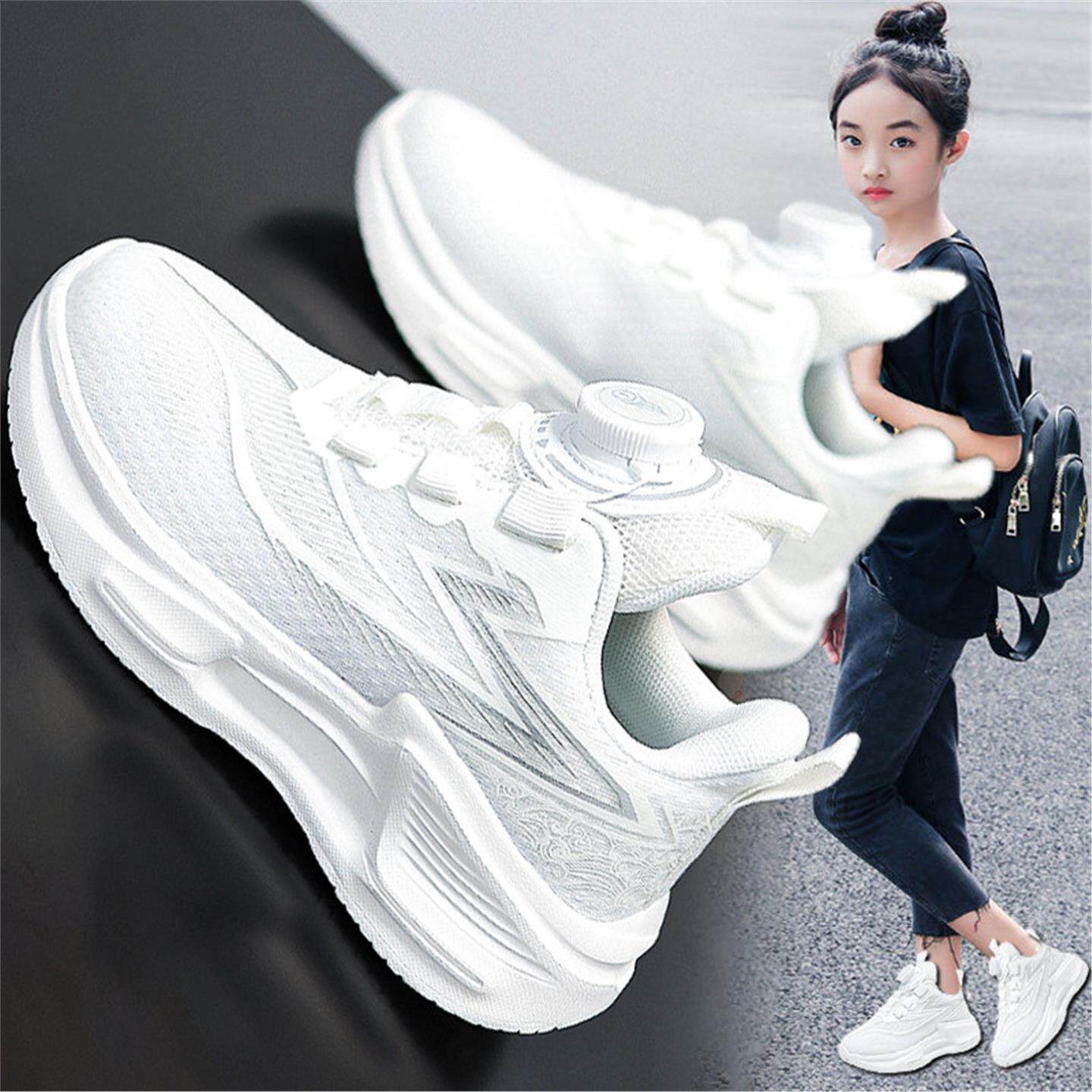 女童扭扭鞋夏季网面透气儿童轻便减震小白鞋中大童跑步白色运动鞋主图