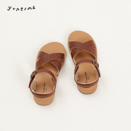 允儿妈女童夏季新款百搭魔术贴牛皮凉鞋宝宝时尚软底鞋儿童鞋子潮