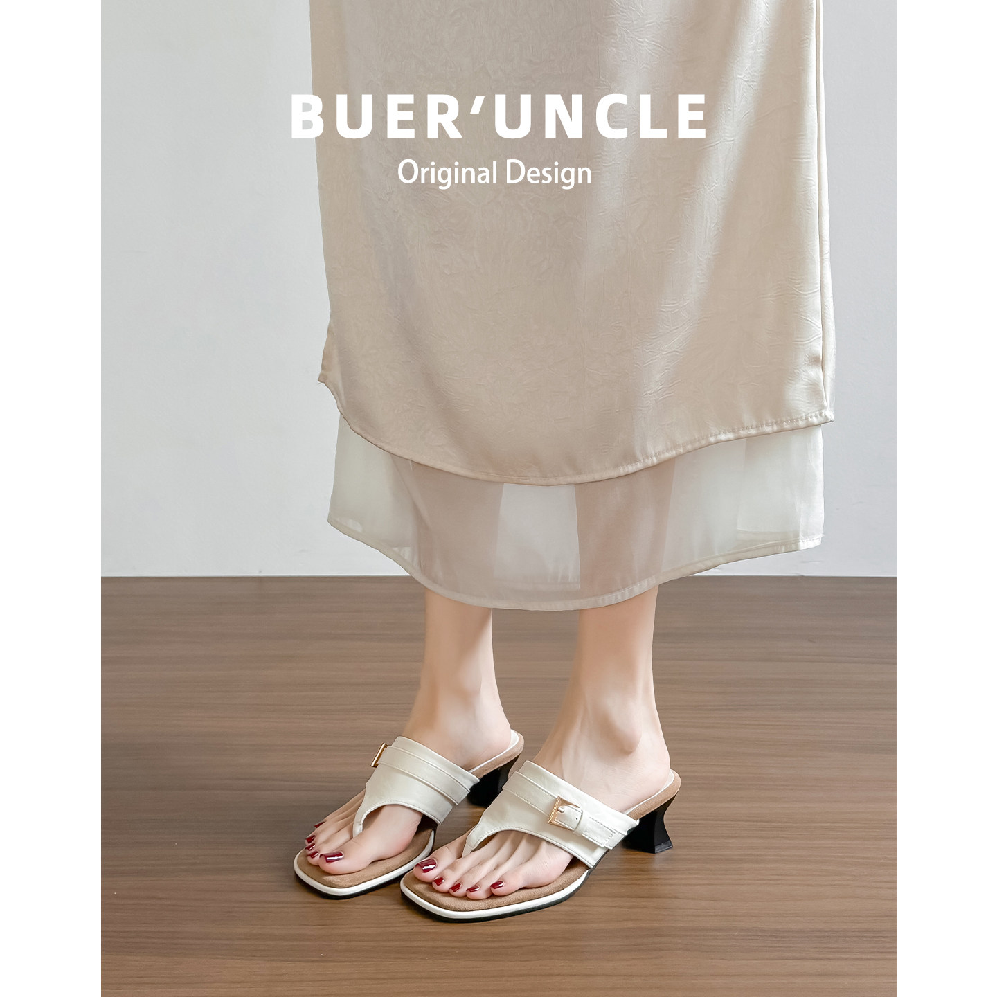 羊皮~法式夹趾拖鞋女夏外穿2026新款设计感皮带扣罗马人字凉拖主图