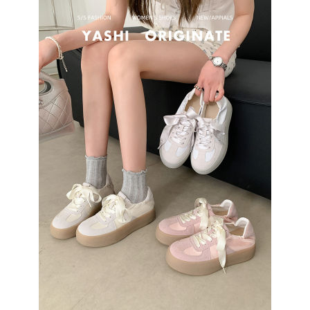 厚底爆款绸缎小白鞋女2026新款休闲百搭缎面德训鞋阿甘鞋增高板鞋