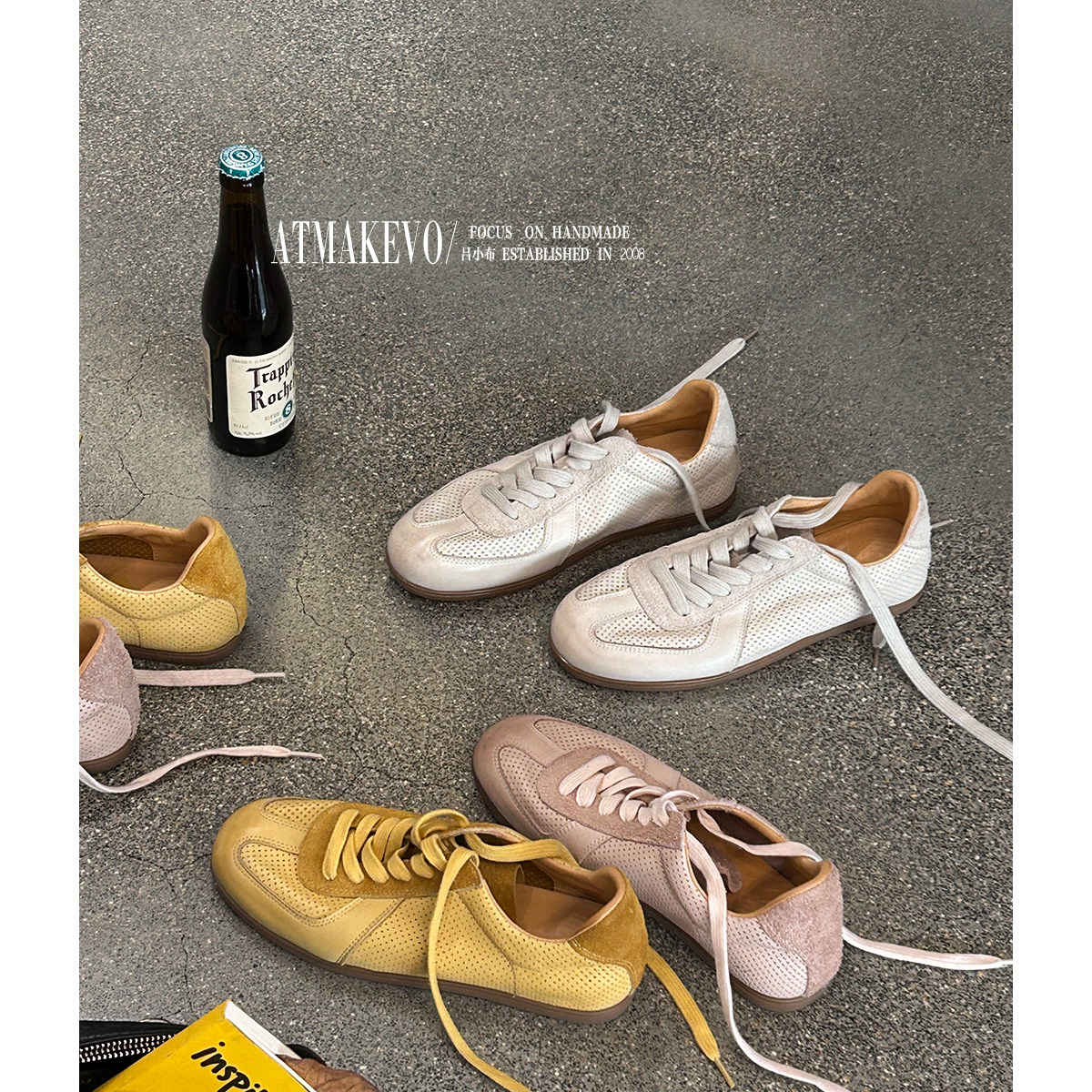 吕小布 | 春夏多巴胺德训鞋 原胚擦色牛皮透气跑鞋休闲运动板鞋女主图