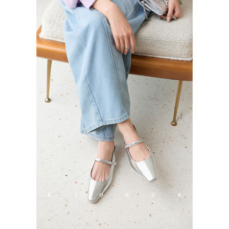 K姐 小牛皮法式后空单鞋 头层牛皮 小方头经典法式玛丽珍后空单鞋