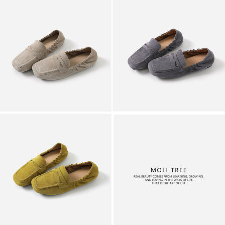 *ED09015 茉莉雅集 复古柔软舒适羊猄皮方头一脚蹬真皮内里豆豆鞋