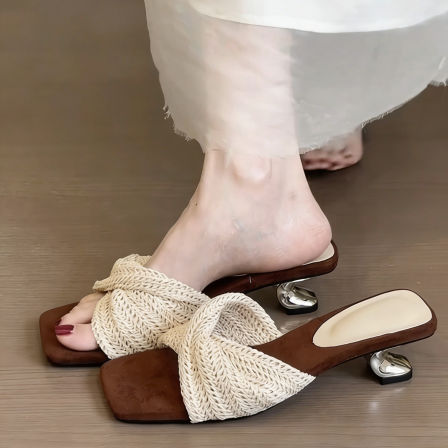 编织坡跟外穿罗马凉鞋女2026夏季新款度假沙滩海边厚底防滑凉拖鞋