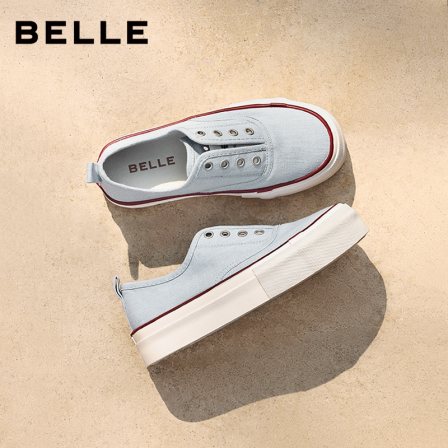 百丽女鞋航海家帆布鞋女2026春新舒适百搭休闲板鞋