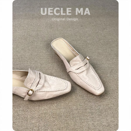 羊皮版~包头半拖鞋女夏季外穿配裙子 法式凉拖鞋一脚蹬懒人穆勒鞋