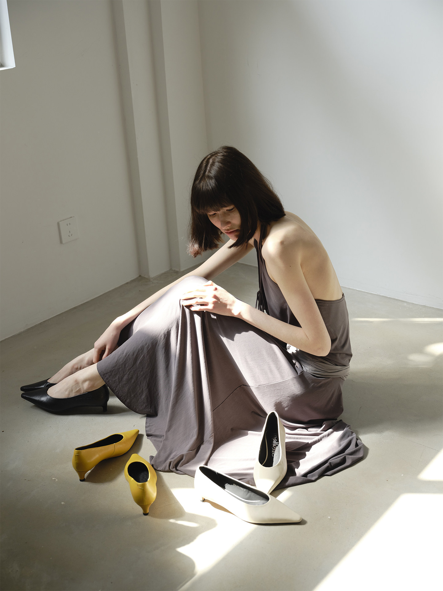 Maltelle原创手工羊皮中古尖头细高跟鞋女春夏新款黄色一脚蹬单鞋主图