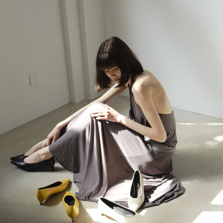 Maltelle原创手工羊皮中古尖头细高跟鞋女春夏新款黄色一脚蹬单鞋