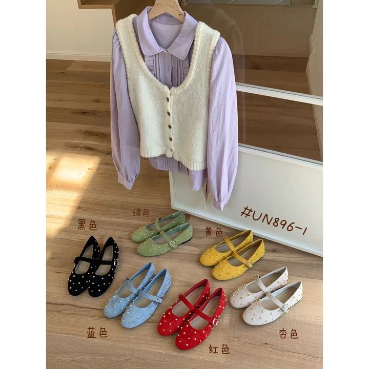 3.31小榴莲【跑单限购】法式铆钉韩系单鞋896-1 H809主图