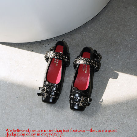 Mooreyu atelier原创头层牛皮单鞋女皮带扣蝴蝶结玛丽珍平底鞋女