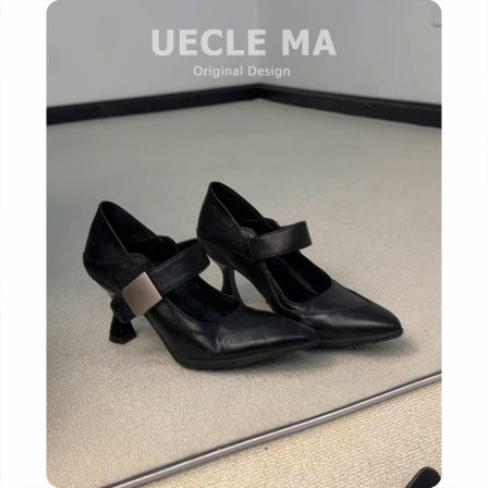 真皮~气质高跟鞋女2026巨好看黑色工作玛丽珍鞋细跟尖头浅口单鞋