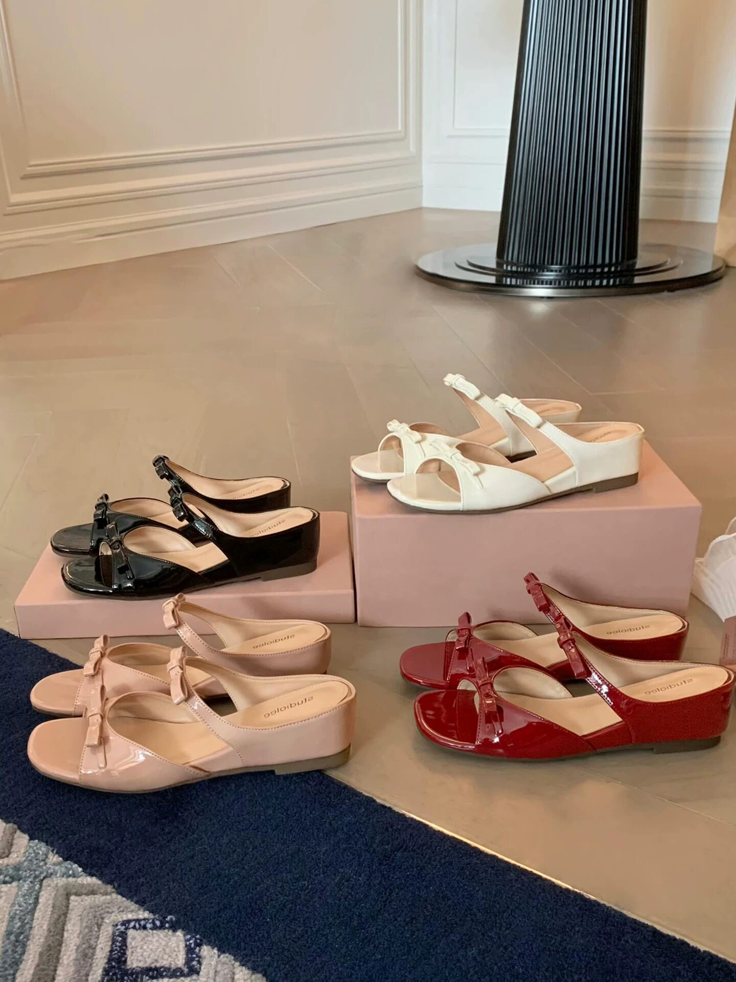 软羊皮~5cm内增高法式绝美蝴蝶结露趾凉拖鞋女夏外穿方头坡跟拖鞋主图