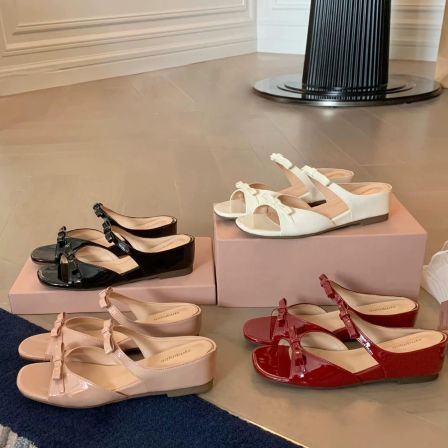 软羊皮~5cm内增高法式绝美蝴蝶结露趾凉拖鞋女夏外穿方头坡跟拖鞋