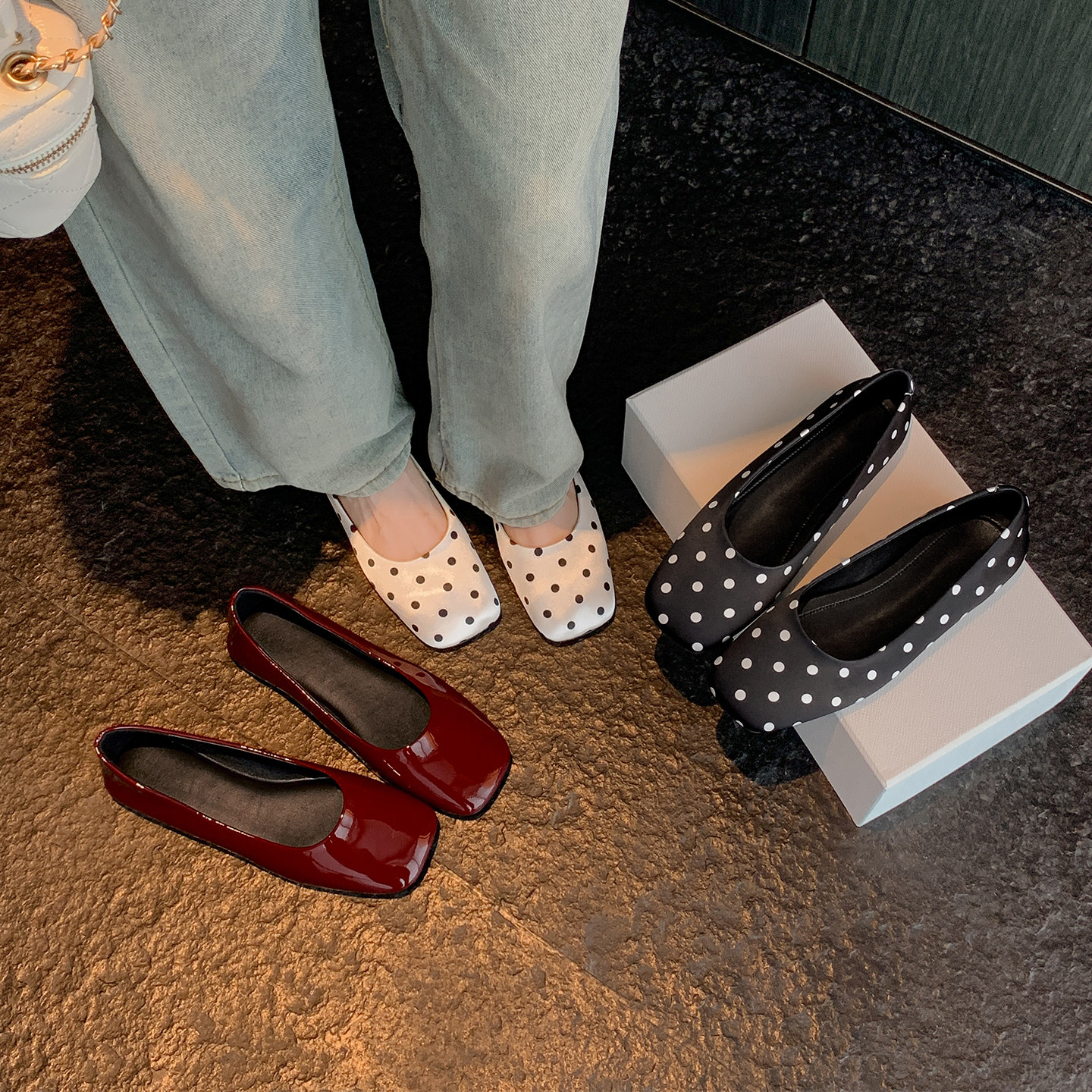 伯爵猫波点浅口气质小单鞋女2026春夏芭蕾舞鞋平底方头玛丽珍鞋子主图