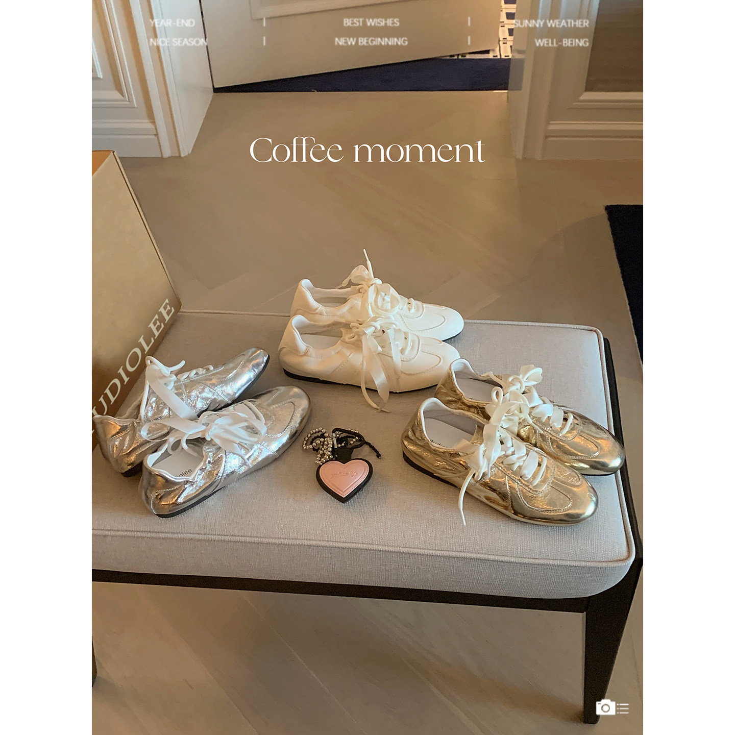 葡萄妈studiolee增高3cm韩系双鞋带小圆头爆裂纹皮面芭蕾德训鞋女主图