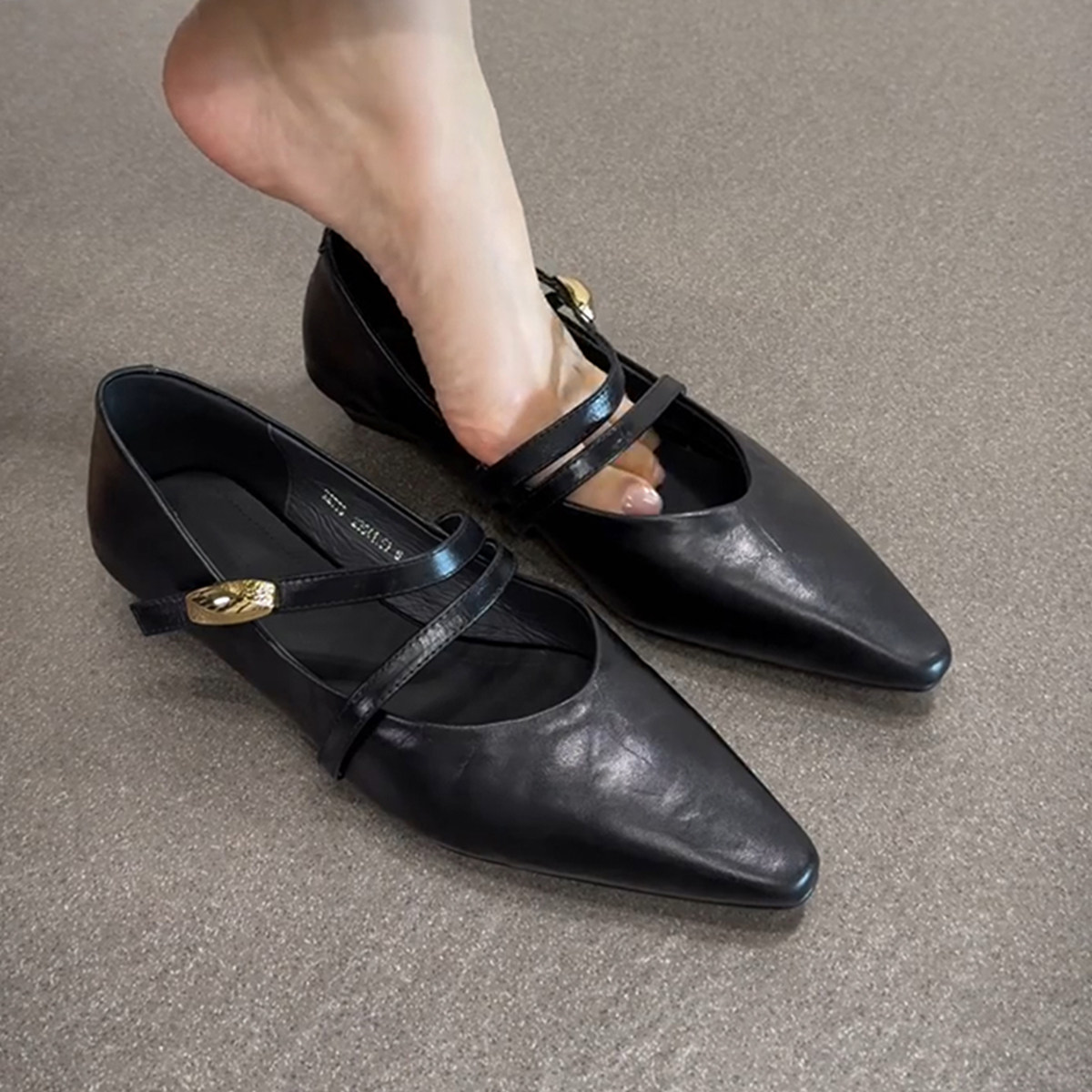 羊皮版~法式复古风尖头玛丽珍鞋女一字带低跟浅口通勤时尚小单鞋主图