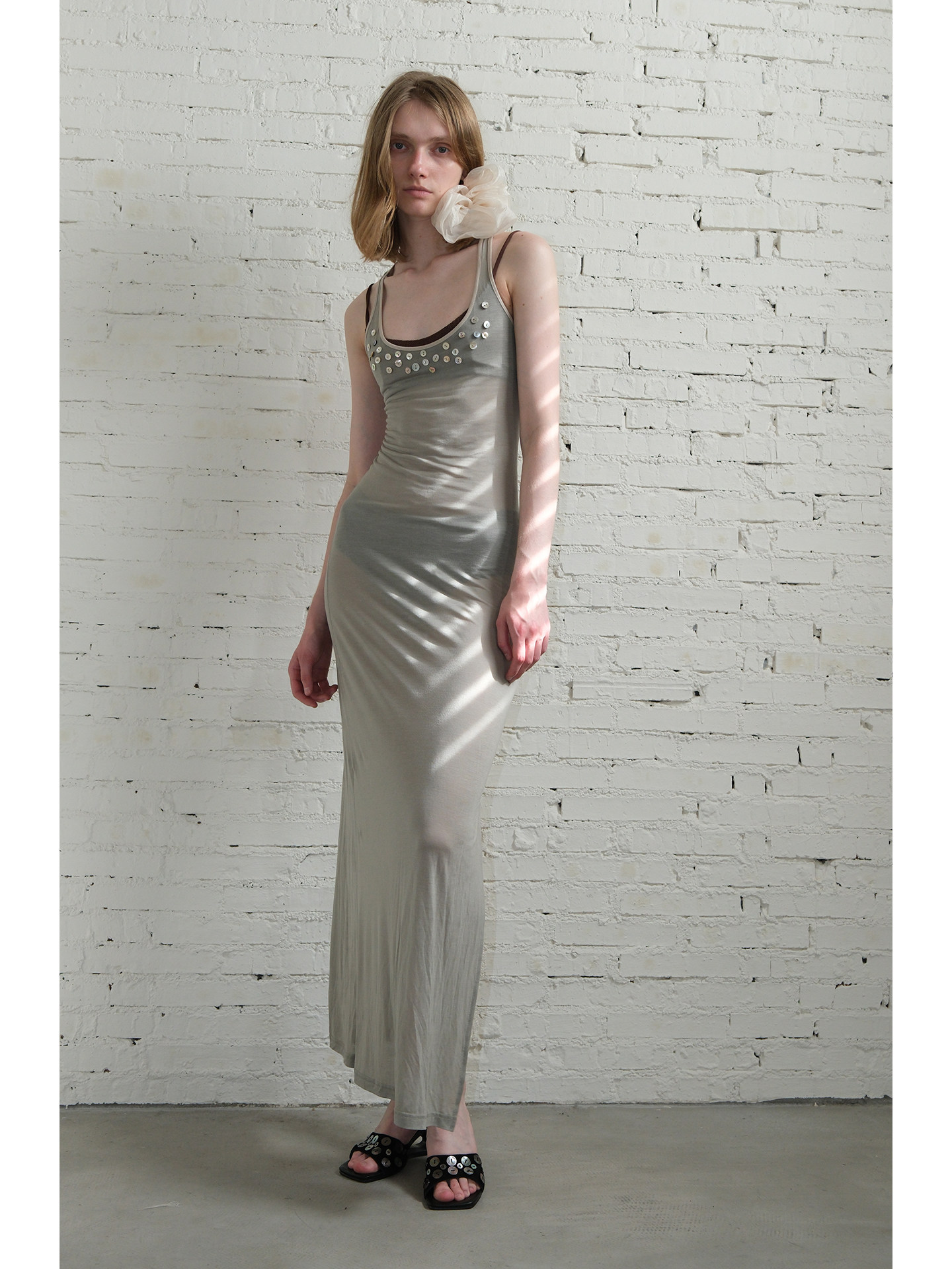 Maltelle原创设计师羊皮小众复古手工贝壳黑色方头爱心高跟凉鞋女主图