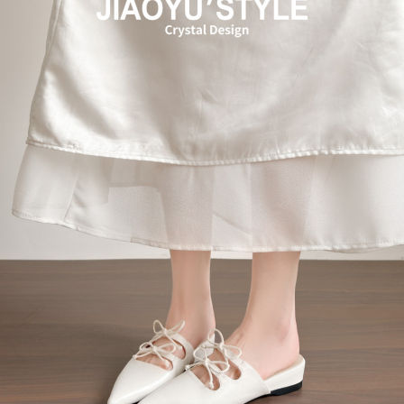 真皮~骄屿蝴蝶结玛丽珍包头半拖鞋女2026夏新款尖头温柔法式凉鞋