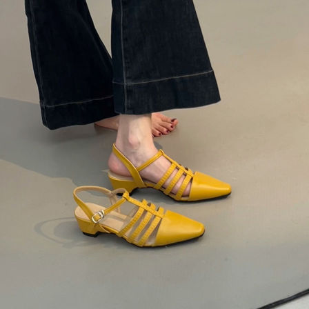 羊皮版~小众复古时尚镂空透气包头凉鞋女舒适百搭不累脚罗马凉鞋