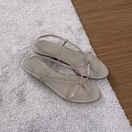 羊皮版~法式气质夹趾一字带低跟凉鞋女外穿度假风平底罗马凉拖鞋