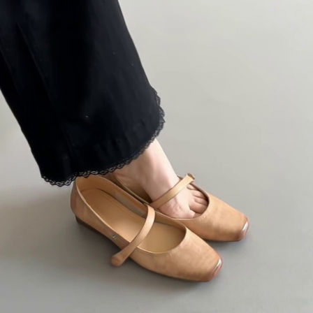 羊皮版~方头法式简约低跟单鞋女一字带百搭通勤浅口气质玛丽珍鞋