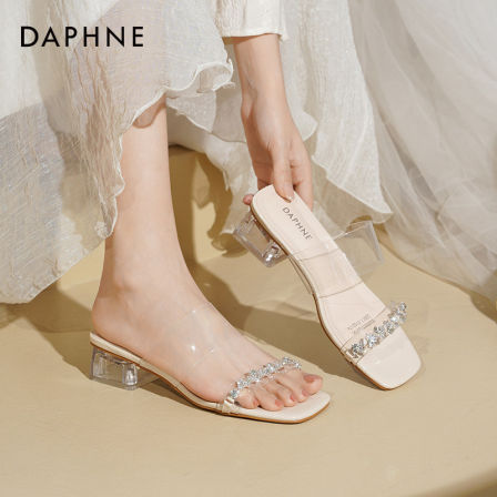 达芙妮高跟凉鞋女款2026新款夏季一字外穿凉拖鞋粗跟女鞋高跟鞋子