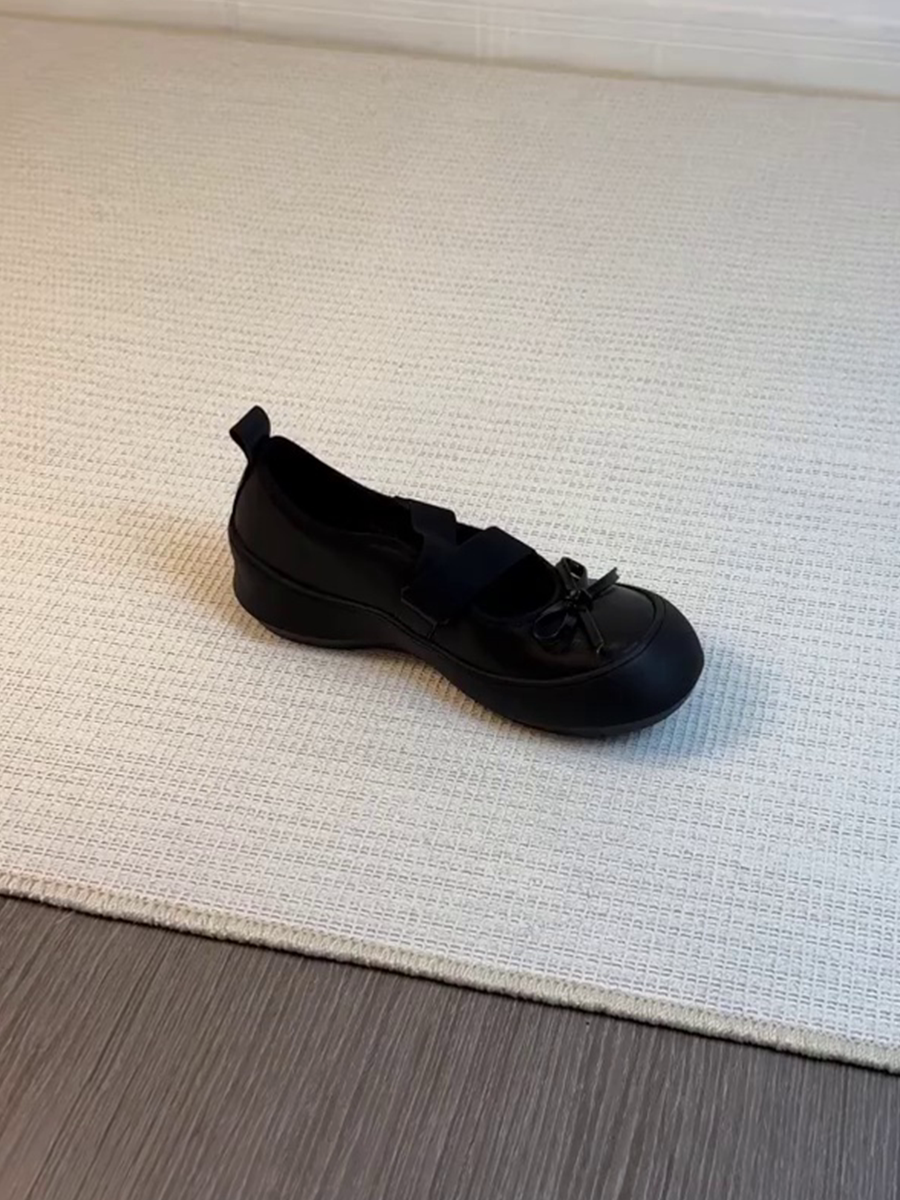 羊皮版~圆头厚底蝴蝶结设计简约舒适软底休闲日常外穿一脚蹬单鞋主图