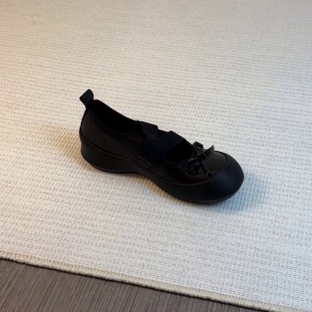 羊皮版~圆头厚底蝴蝶结设计简约舒适软底休闲日常外穿一脚蹬单鞋