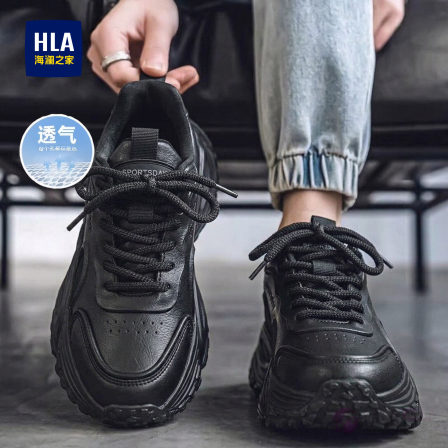 海澜之家黑武士男鞋2026夏新款透气休闲运动鞋厚底增高黑色老爹鞋