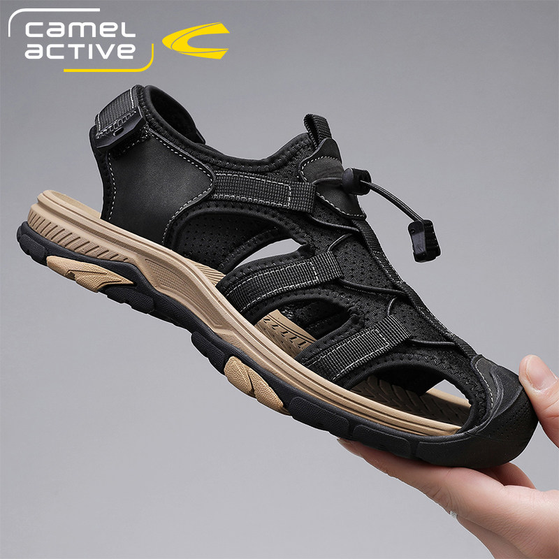 德国骆驼动感凉鞋男夏季户外包头洞洞鞋男真皮透气防滑软底沙滩鞋主图