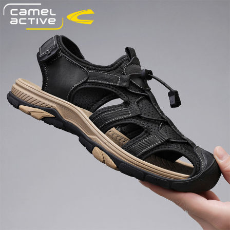 德国骆驼动感凉鞋男夏季户外包头洞洞鞋男真皮透气防滑软底沙滩鞋