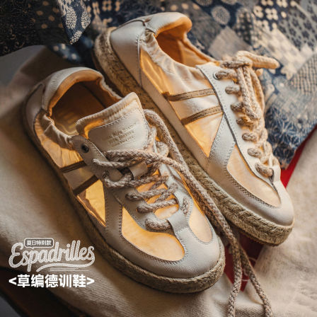 马登草编德训鞋新款夏季休闲透气布鞋潮薄款板鞋老钱风男士渔夫鞋