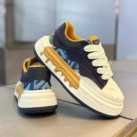 欧洲站男鞋2026夏季透气潮牌高级感运动休闲帆布板鞋厚底增高潮鞋