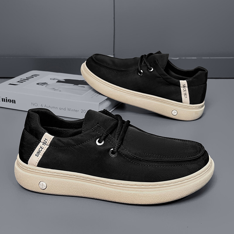 老北京布鞋男鞋夏季透气一脚蹬黑色公务运动休闲软底防滑防臭板鞋主图