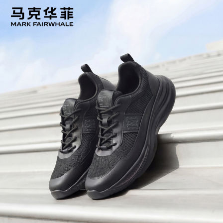 马克华菲鞋子男鞋2026新款夏季透气黑色商务男士休闲鞋网面运动鞋