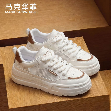 马克华菲鞋子男夏季2026新款男士板鞋网面增高小白鞋男透气休闲鞋