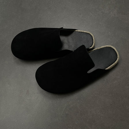 轻奢懒人鞋翻毛绒面亚麻编织一脚蹬极简勃肯穆勒情侣男外穿半拖鞋