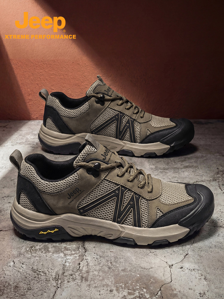 jeep男鞋2026新款春季休闲运动鞋透气网面男士防滑减震徒步登山鞋主图