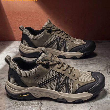 jeep男鞋2026新款春季休闲运动鞋透气网面男士防滑减震徒步登山鞋