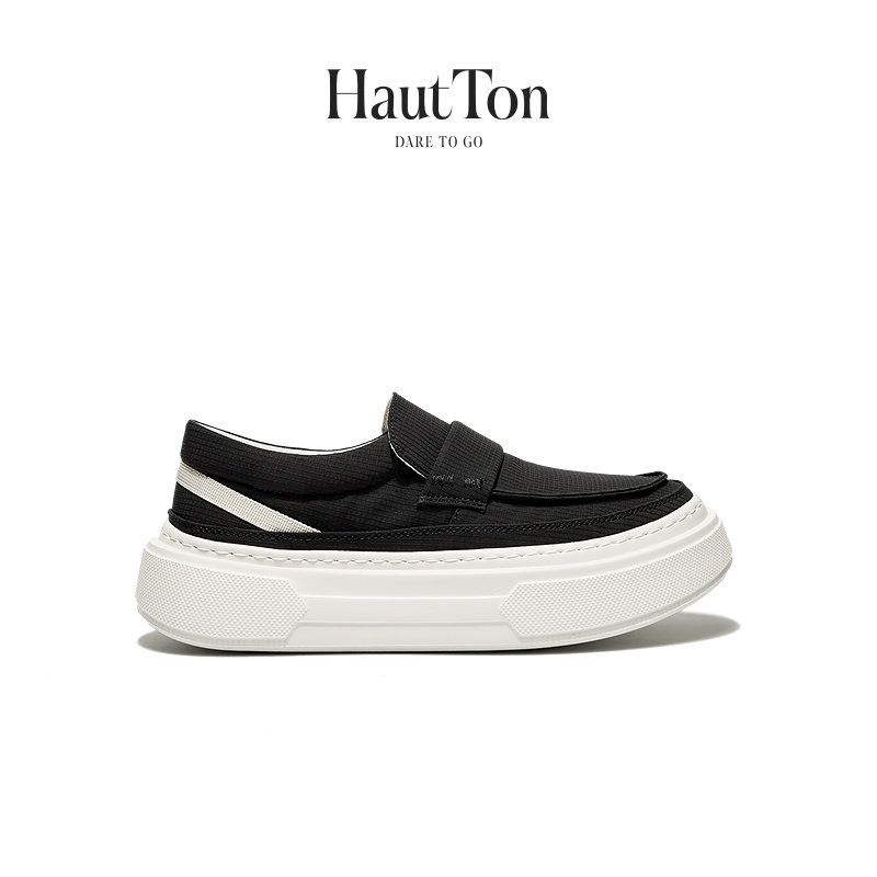 HautTon皓顿男士厚底布鞋2026新款透气时尚轻便休闲一脚蹬懒人鞋主图