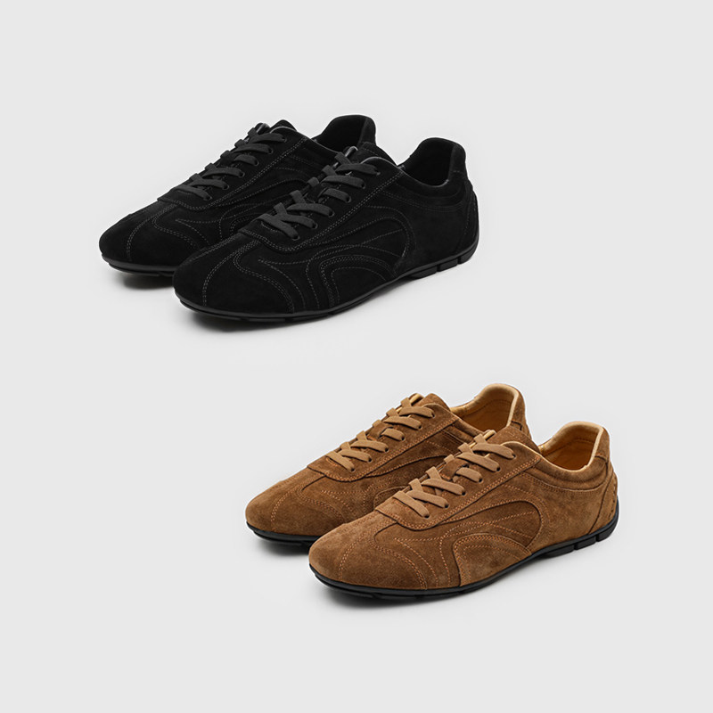 RZAAZ 高丝光牛皮复古德训鞋系带休闲鞋绒面轻质平底百搭训练鞋男主图