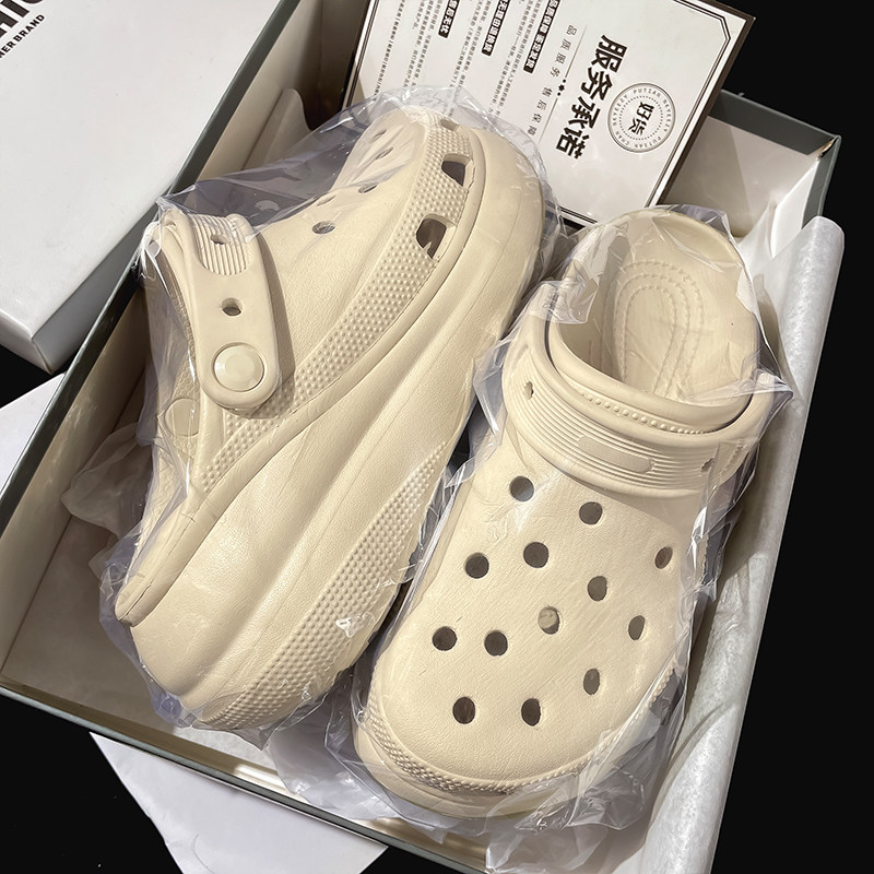 泡芙洞洞鞋男夏季外穿厚底增高防滑男士沙滩包头拖鞋一脚蹬凉鞋女主图